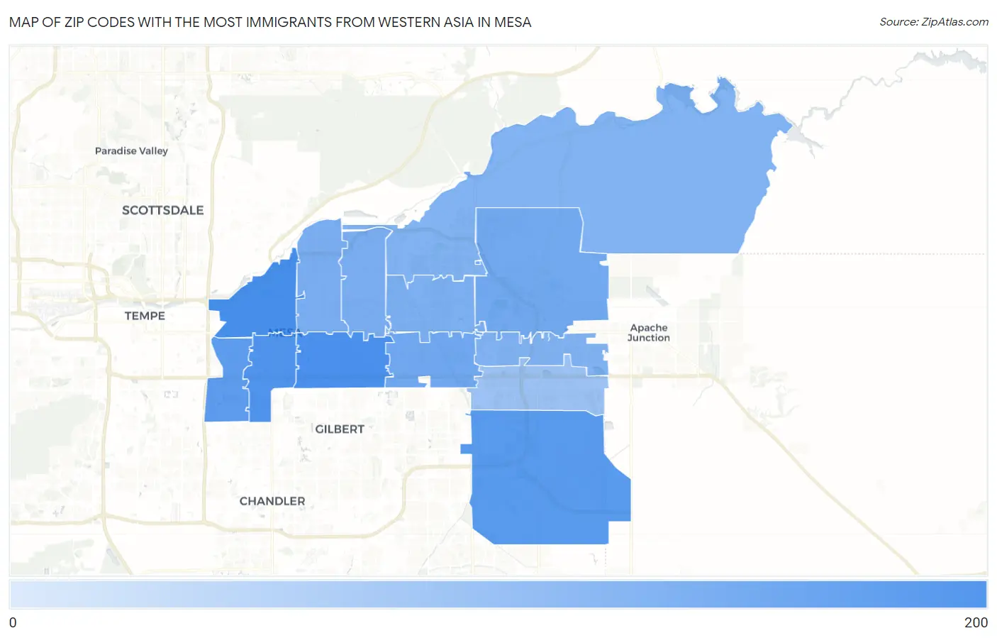 Zip Codes with the Most Immigrants from Western Asia in Mesa Map