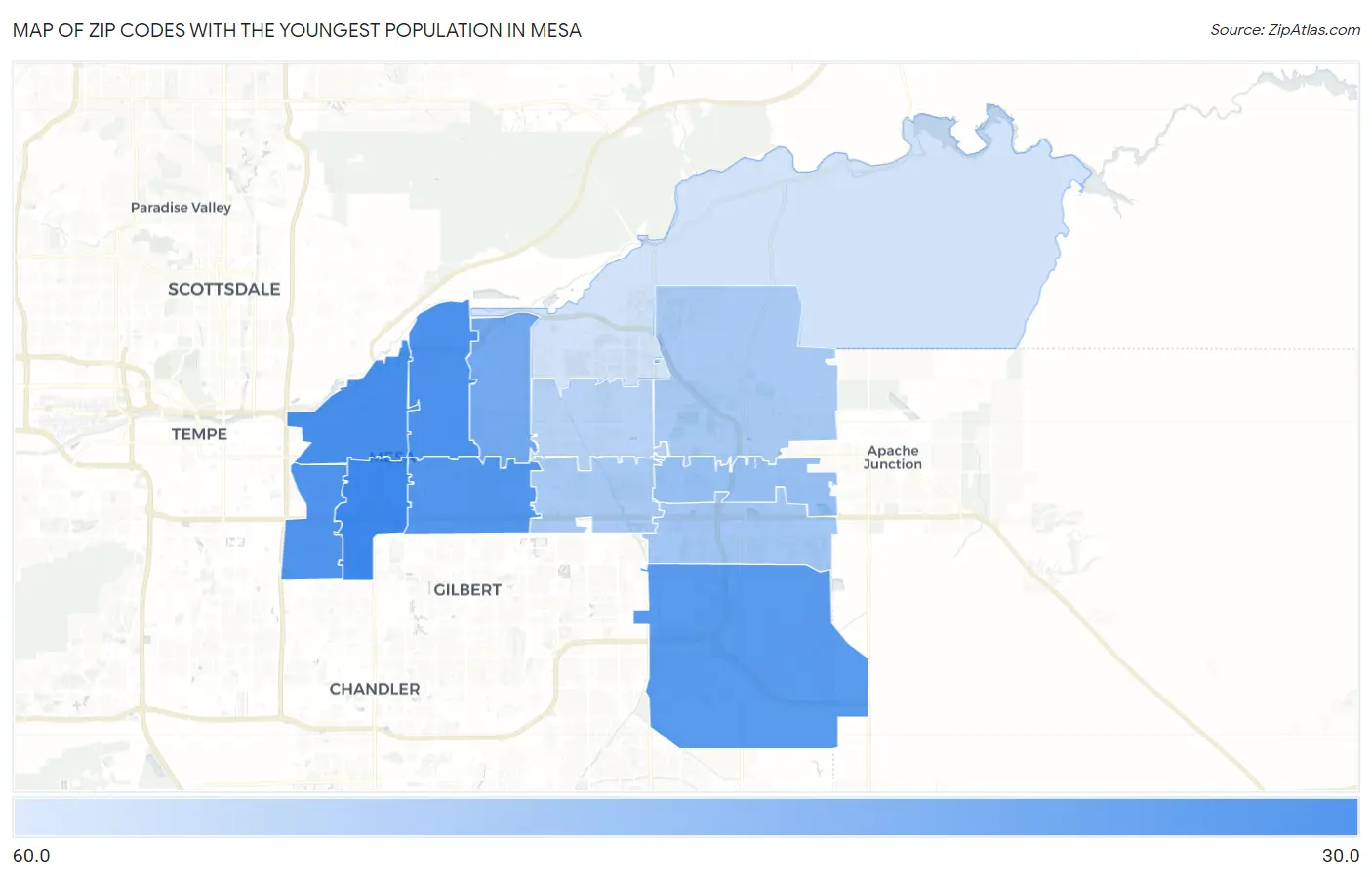 Zip Codes with the Youngest Population in Mesa Map