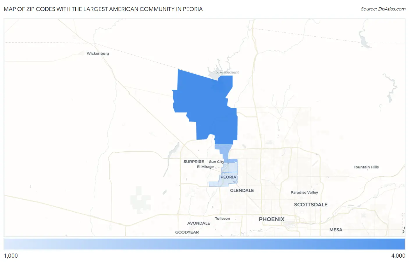 Zip Codes with the Largest American Community in Peoria Map