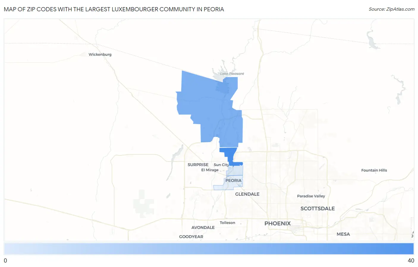 Zip Codes with the Largest Luxembourger Community in Peoria Map