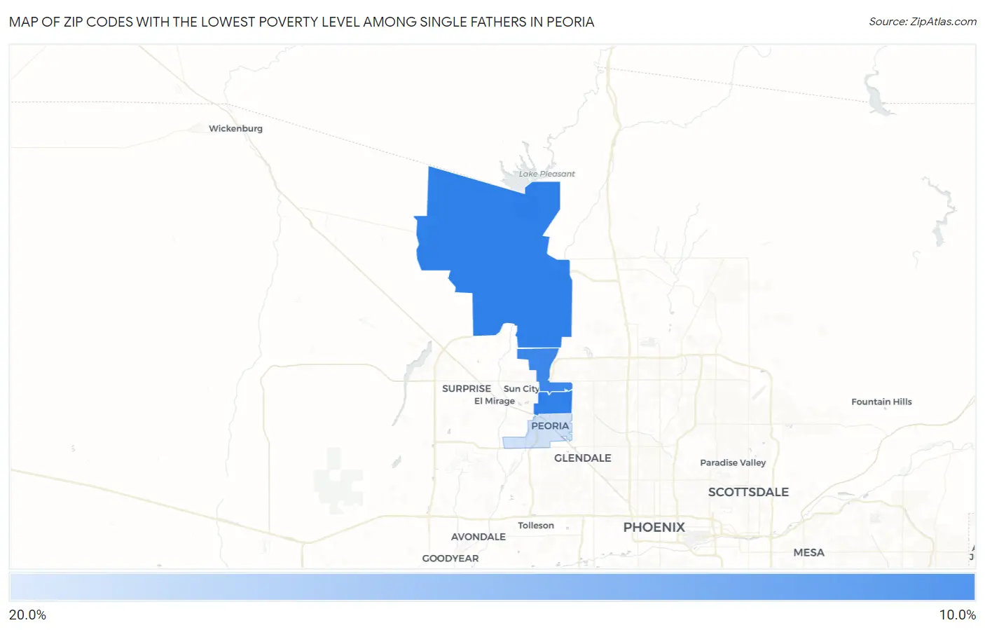 Zip Codes with the Lowest Poverty Level Among Single Fathers in Peoria Map