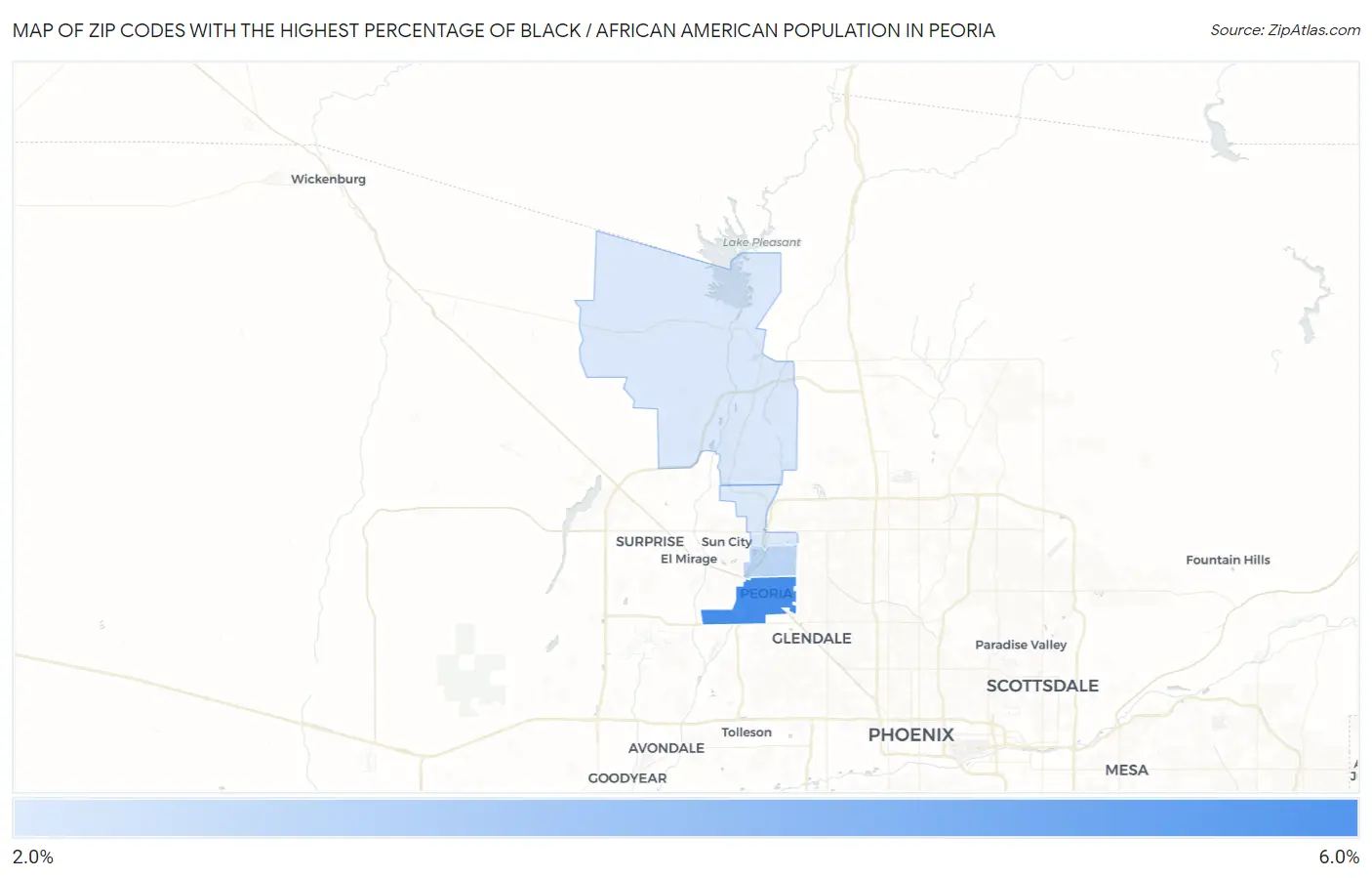 Zip Codes with the Highest Percentage of Black / African American Population in Peoria Map