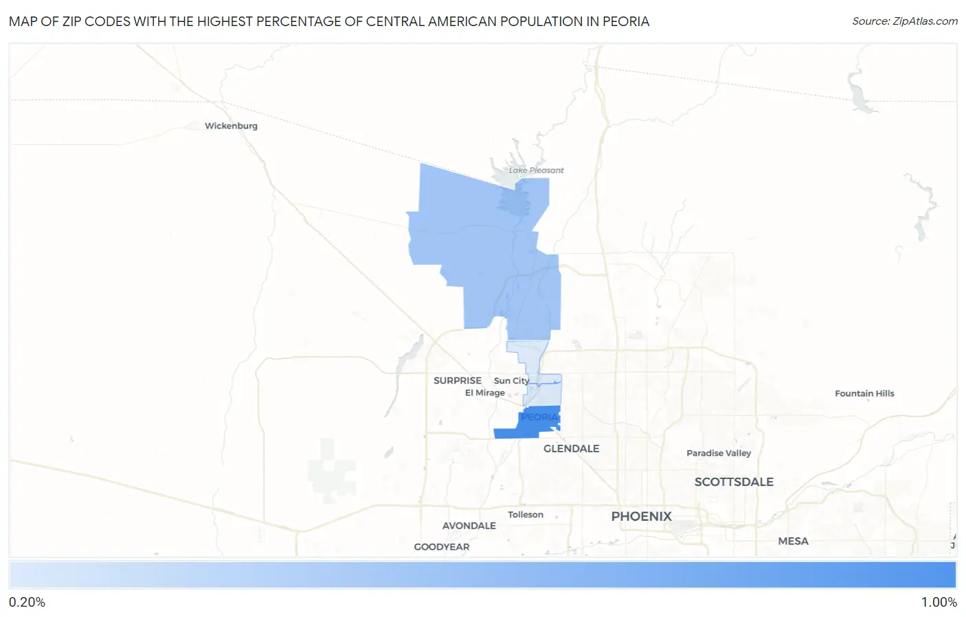 Zip Codes with the Highest Percentage of Central American Population in Peoria Map