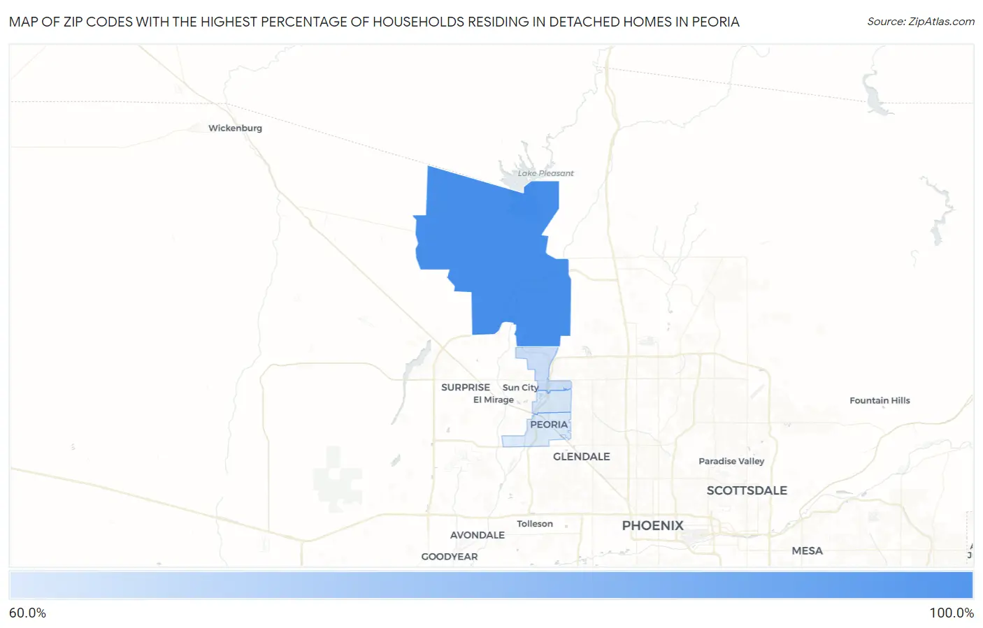 Zip Codes with the Highest Percentage of Households Residing in Detached Homes in Peoria Map
