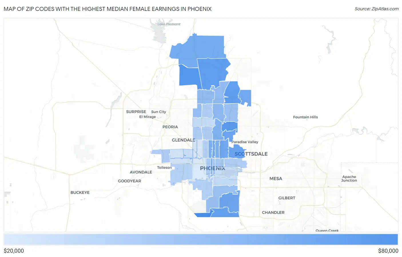 Zip Codes with the Highest Median Female Earnings in Phoenix Map