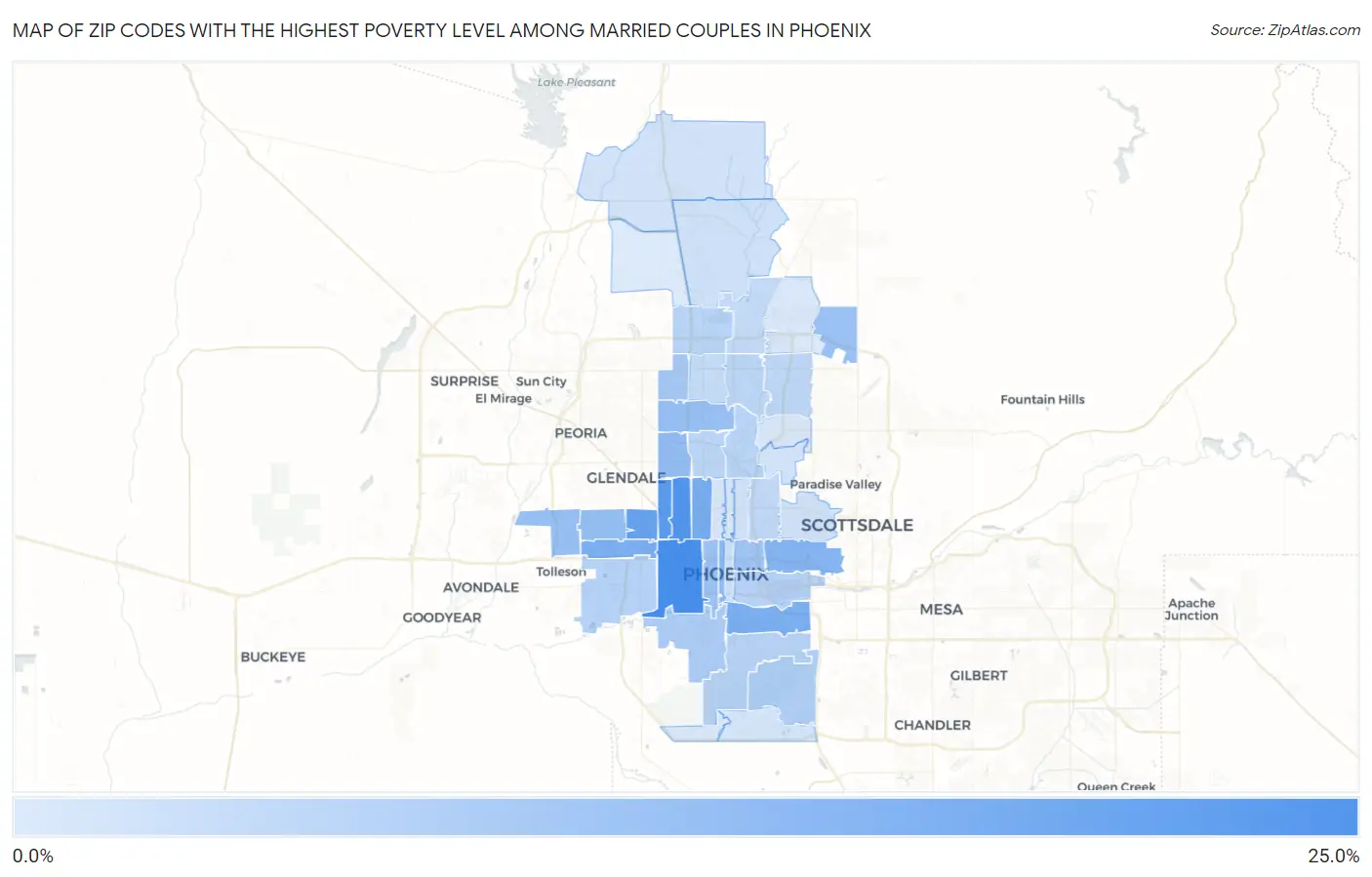 Zip Codes with the Highest Poverty Level Among Married Couples in Phoenix Map