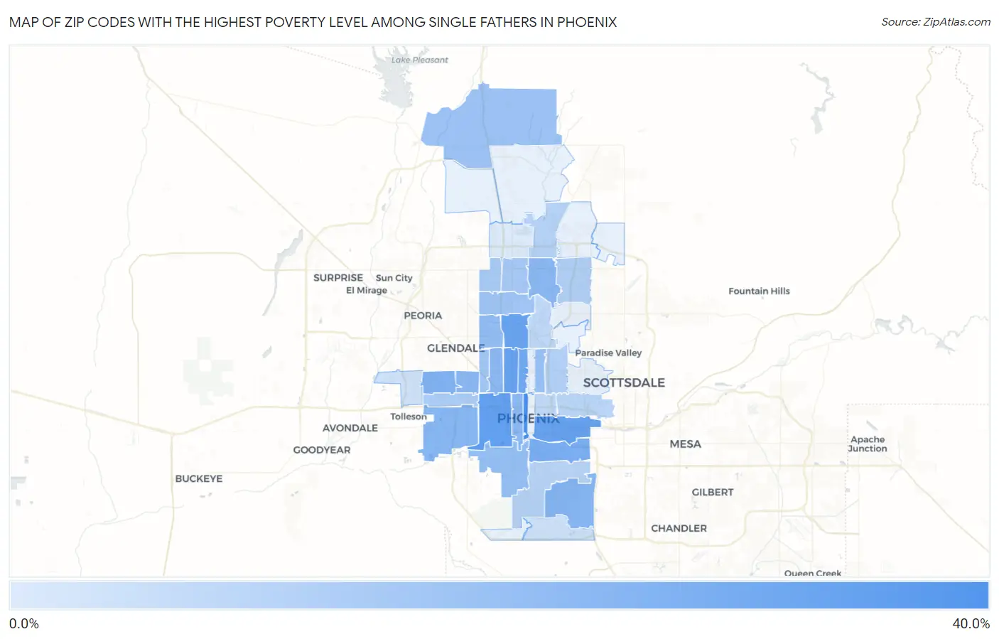 Zip Codes with the Highest Poverty Level Among Single Fathers in Phoenix Map