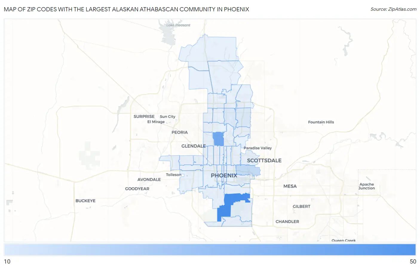 Zip Codes with the Largest Alaskan Athabascan Community in Phoenix Map