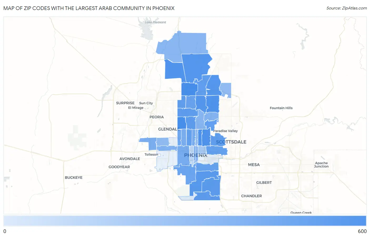 Zip Codes with the Largest Arab Community in Phoenix Map