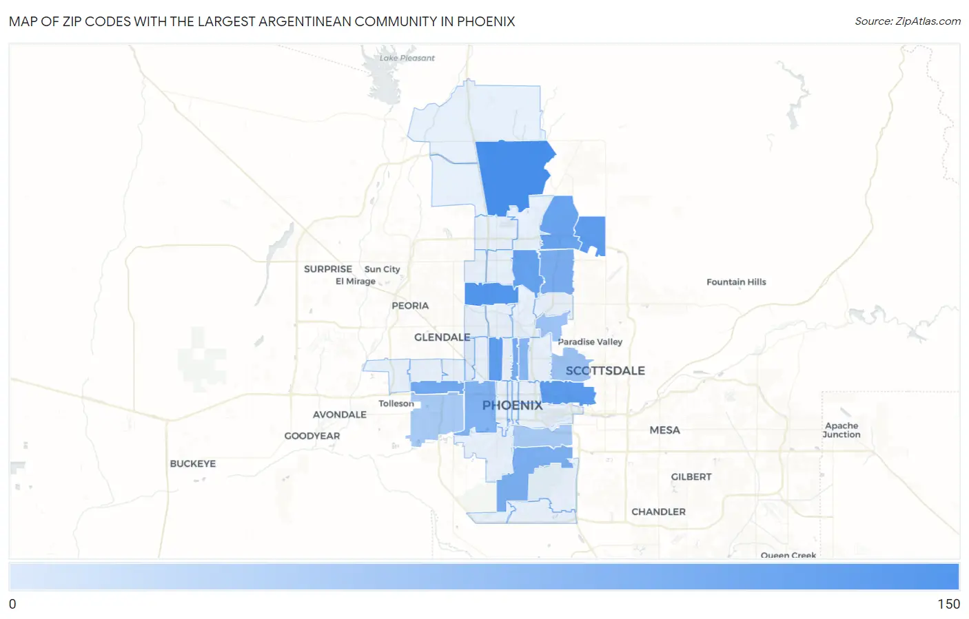Zip Codes with the Largest Argentinean Community in Phoenix Map