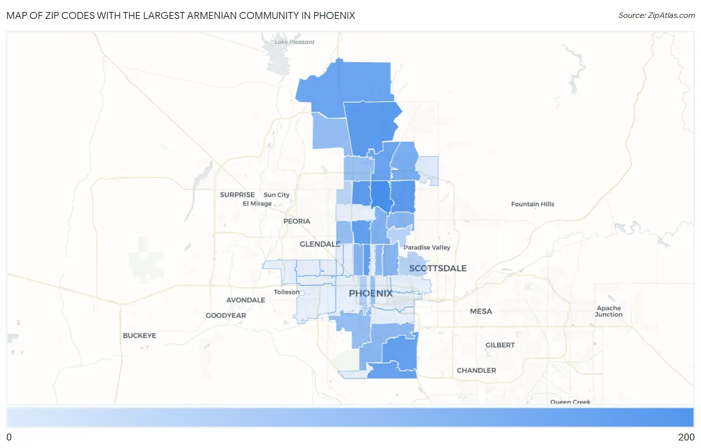 Zip Codes with the Largest Armenian Community in Phoenix Map