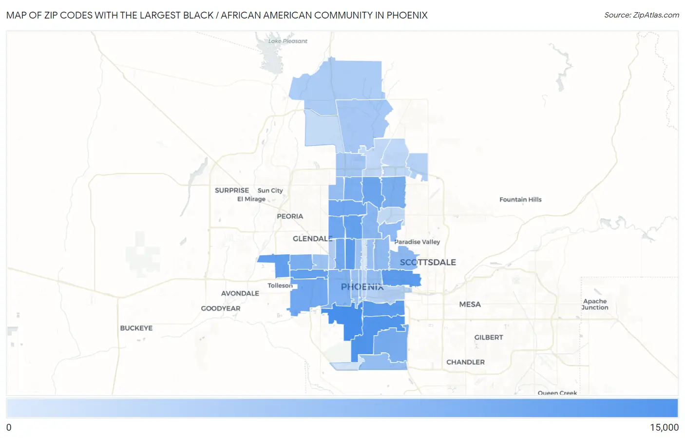 Zip Codes with the Largest Black / African American Community in Phoenix Map