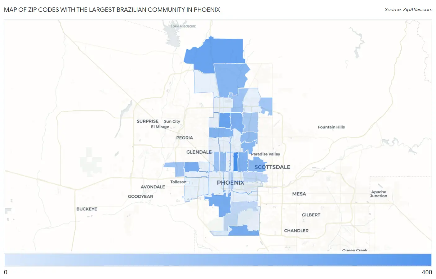 Zip Codes with the Largest Brazilian Community in Phoenix Map