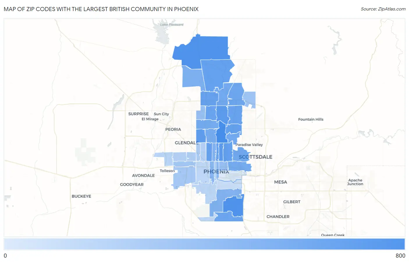 Zip Codes with the Largest British Community in Phoenix Map