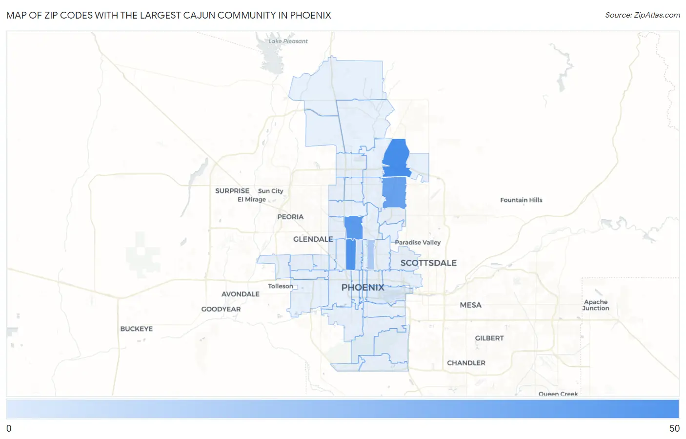 Zip Codes with the Largest Cajun Community in Phoenix Map
