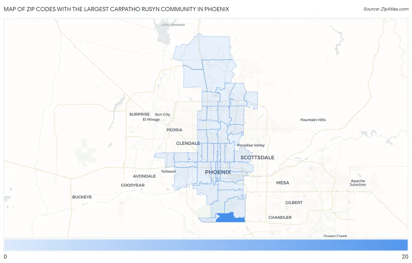 Zip Codes with the Largest Carpatho Rusyn Community in Phoenix Map