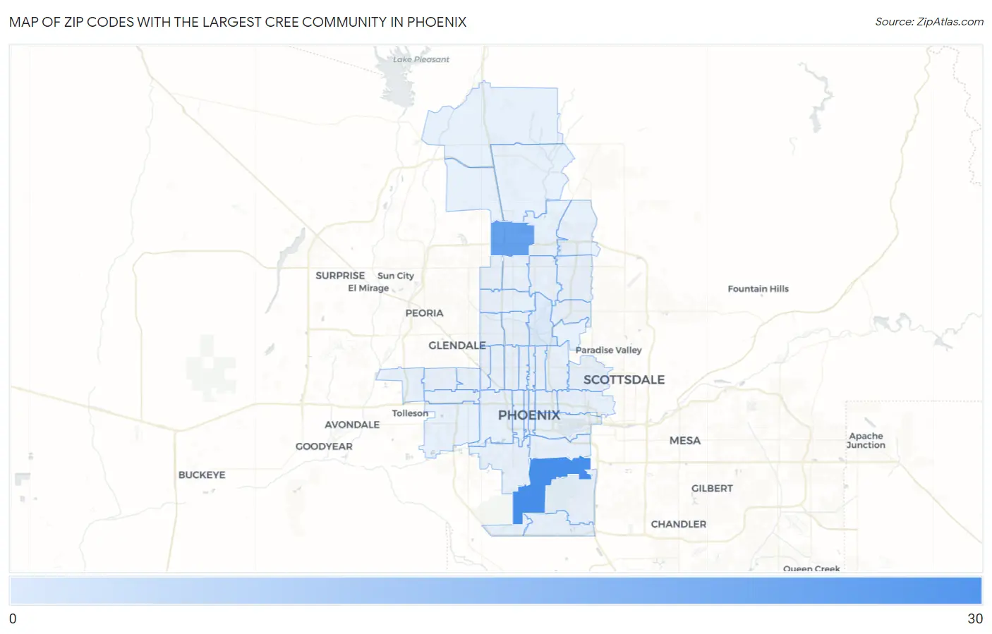 Zip Codes with the Largest Cree Community in Phoenix Map