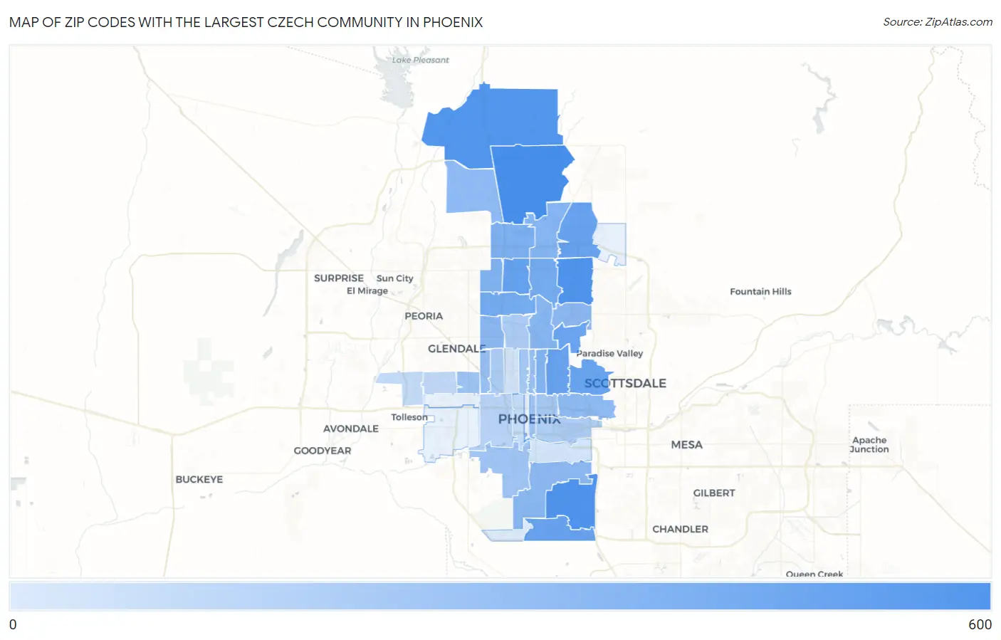 Zip Codes with the Largest Czech Community in Phoenix Map