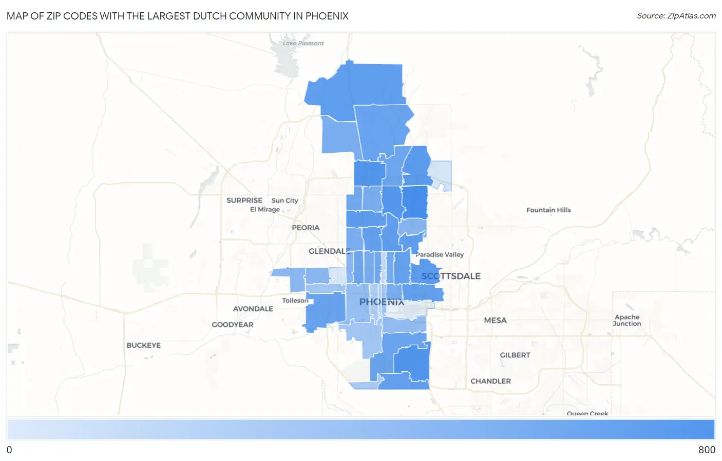 Zip Codes with the Largest Dutch Community in Phoenix Map