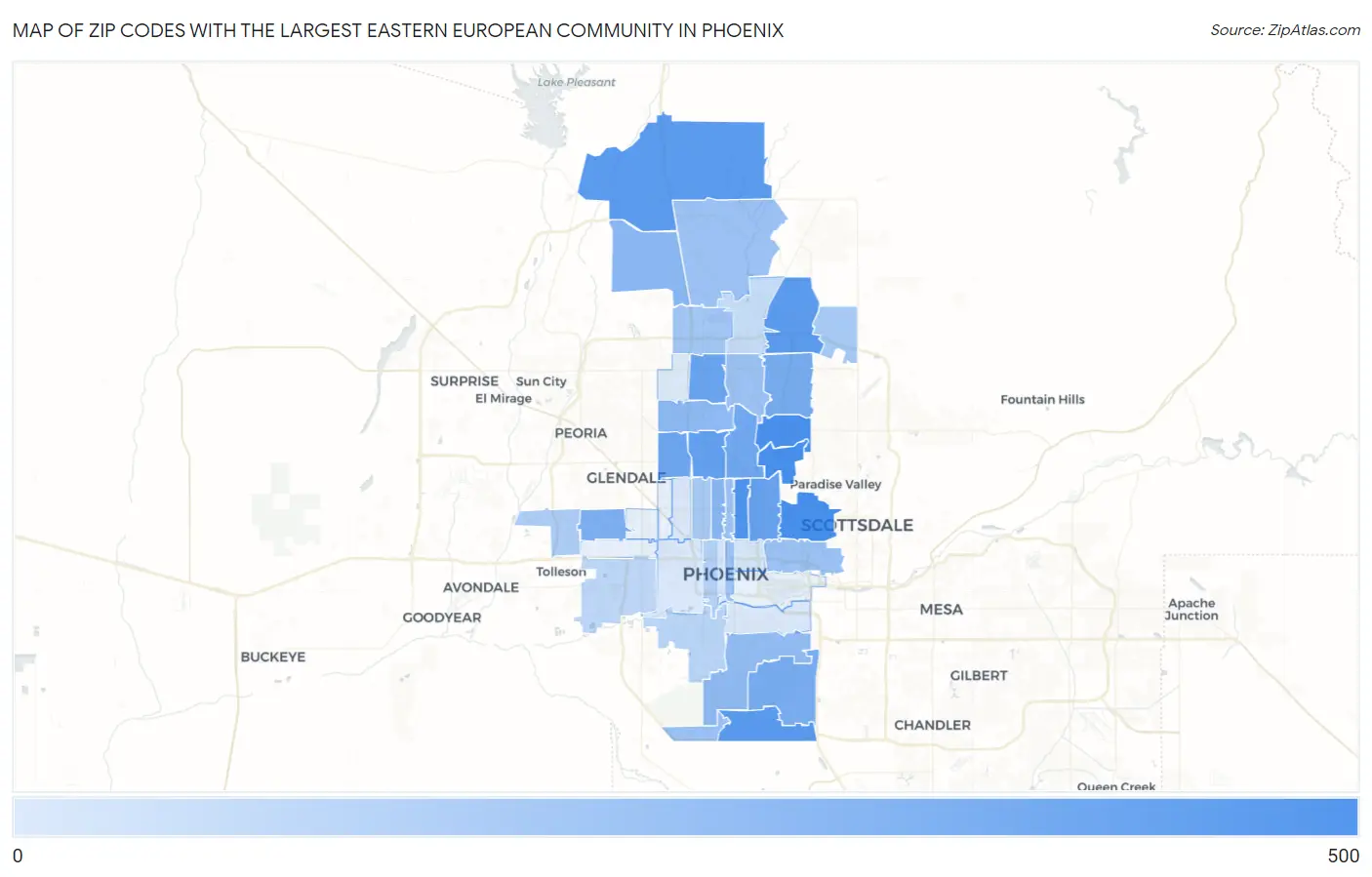 Zip Codes with the Largest Eastern European Community in Phoenix Map