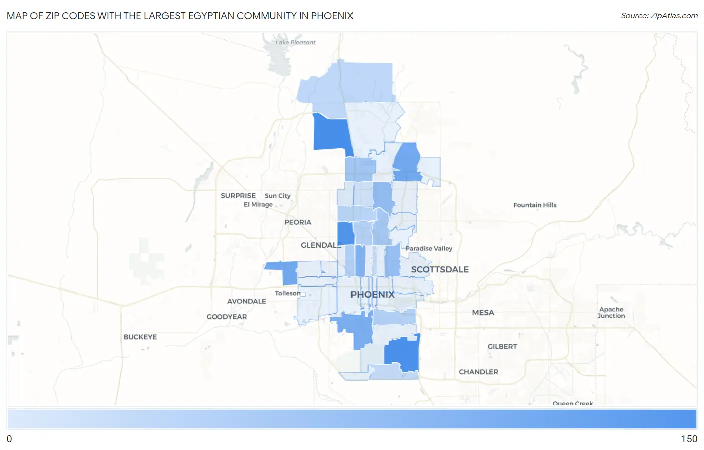 Zip Codes with the Largest Egyptian Community in Phoenix Map
