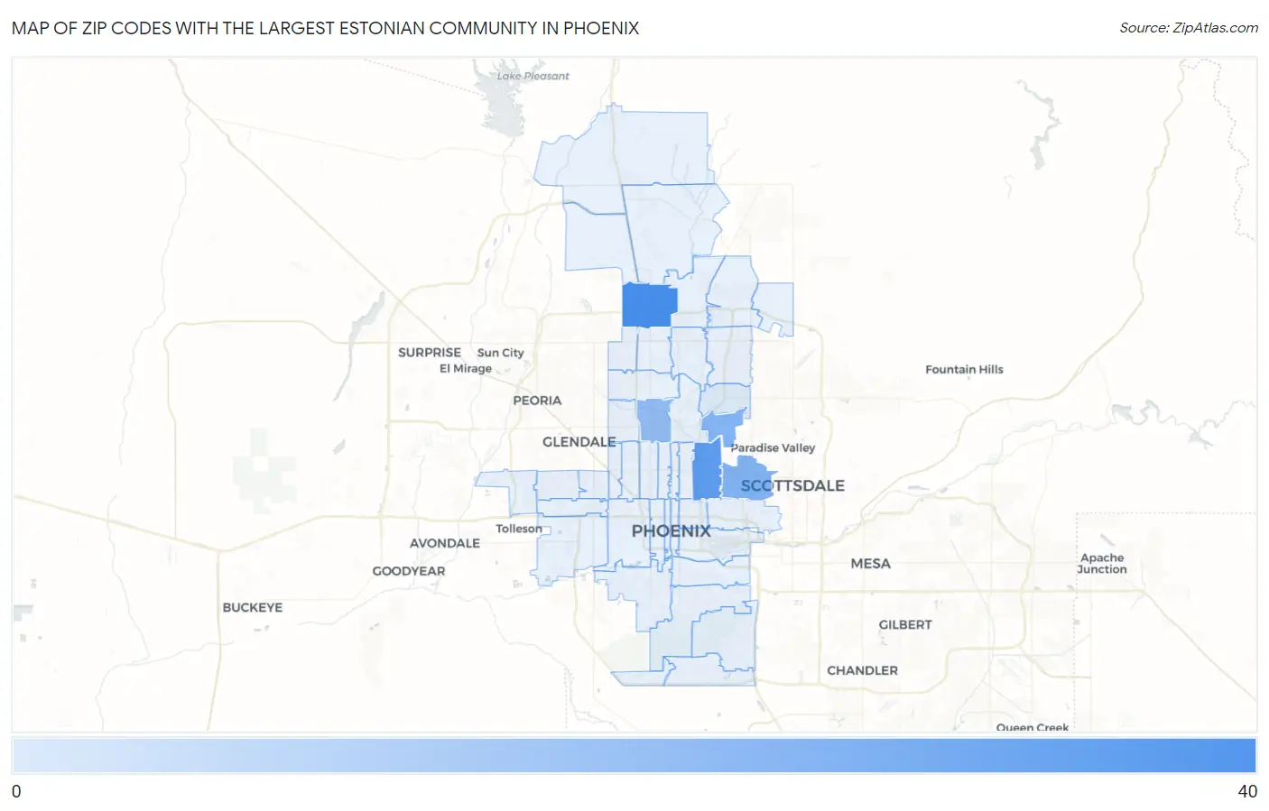 Zip Codes with the Largest Estonian Community in Phoenix Map
