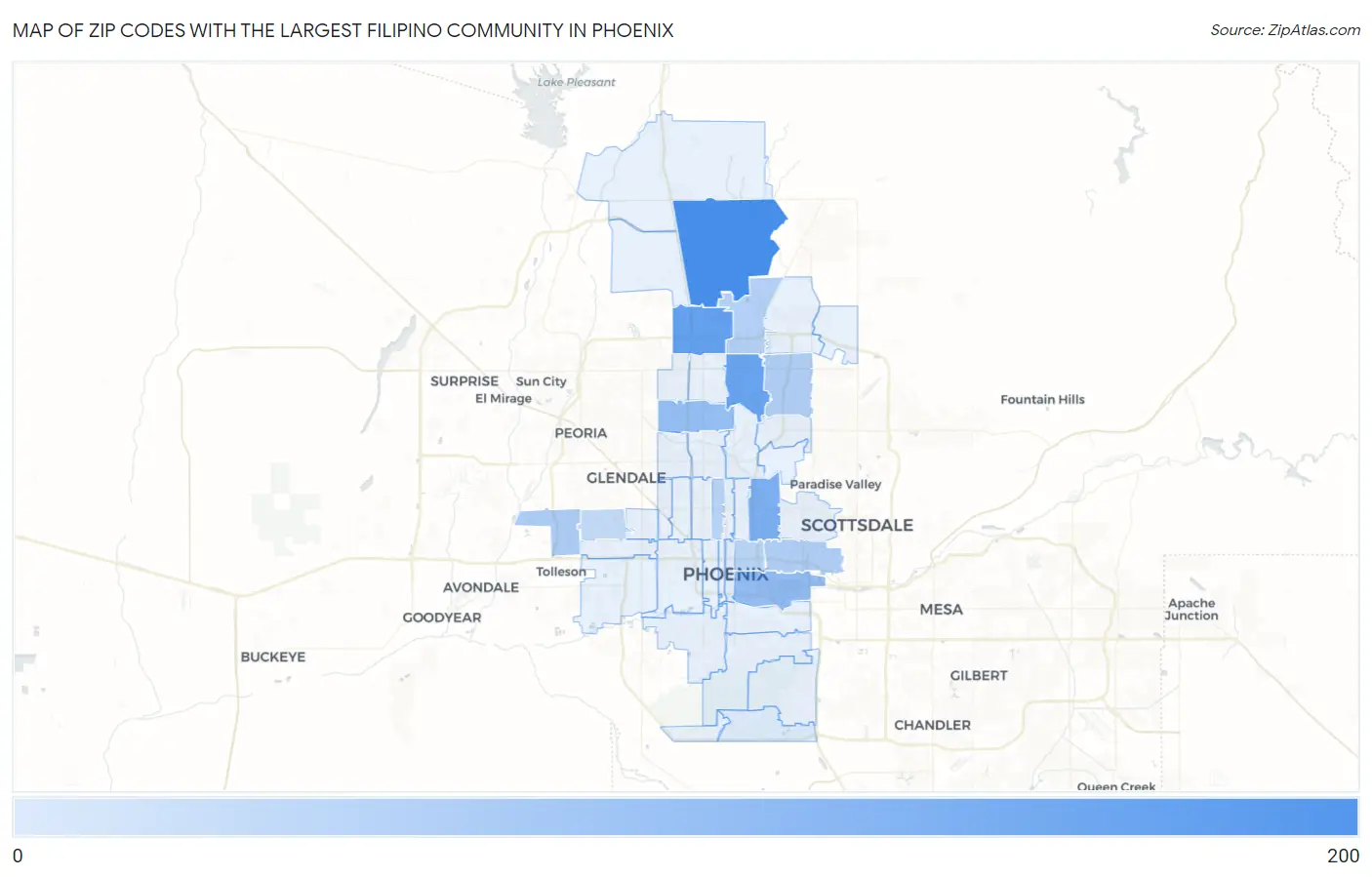 Zip Codes with the Largest Filipino Community in Phoenix Map