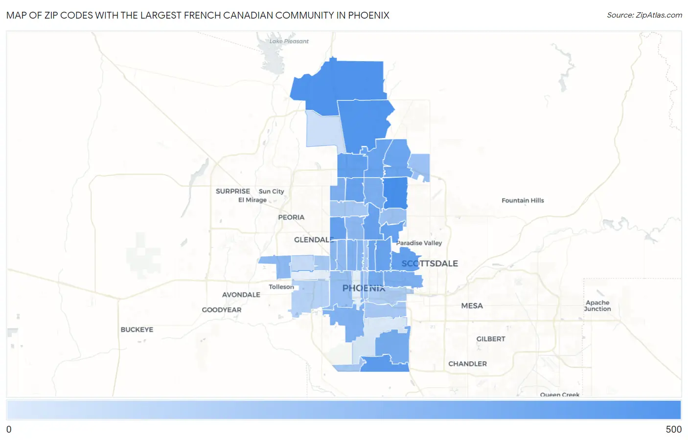 Zip Codes with the Largest French Canadian Community in Phoenix Map