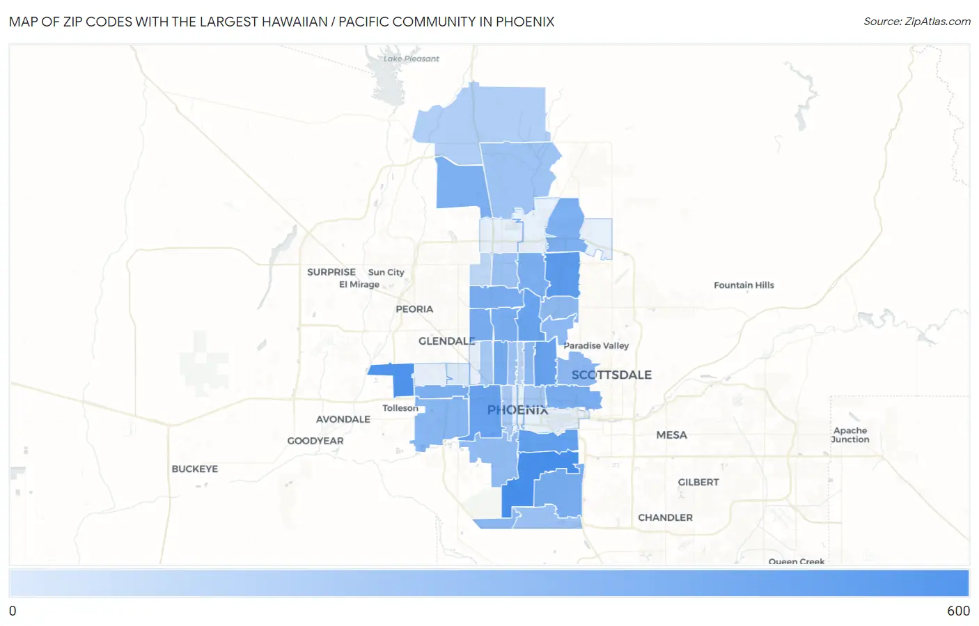 Zip Codes with the Largest Hawaiian / Pacific Community in Phoenix Map