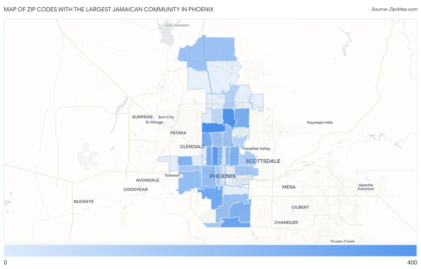 Zip Codes with the Largest Jamaican Community in Phoenix Map
