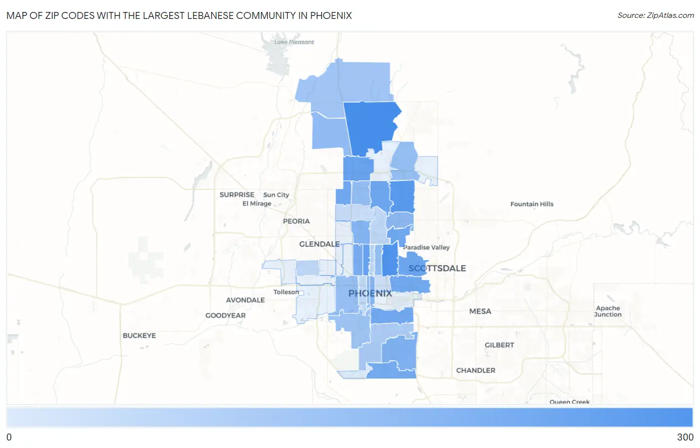 Zip Codes with the Largest Lebanese Community in Phoenix Map