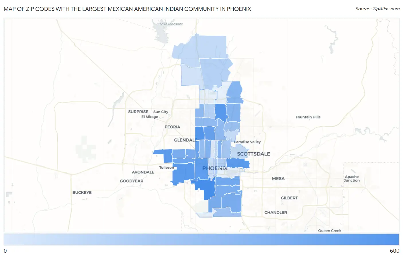 Zip Codes with the Largest Mexican American Indian Community in Phoenix Map