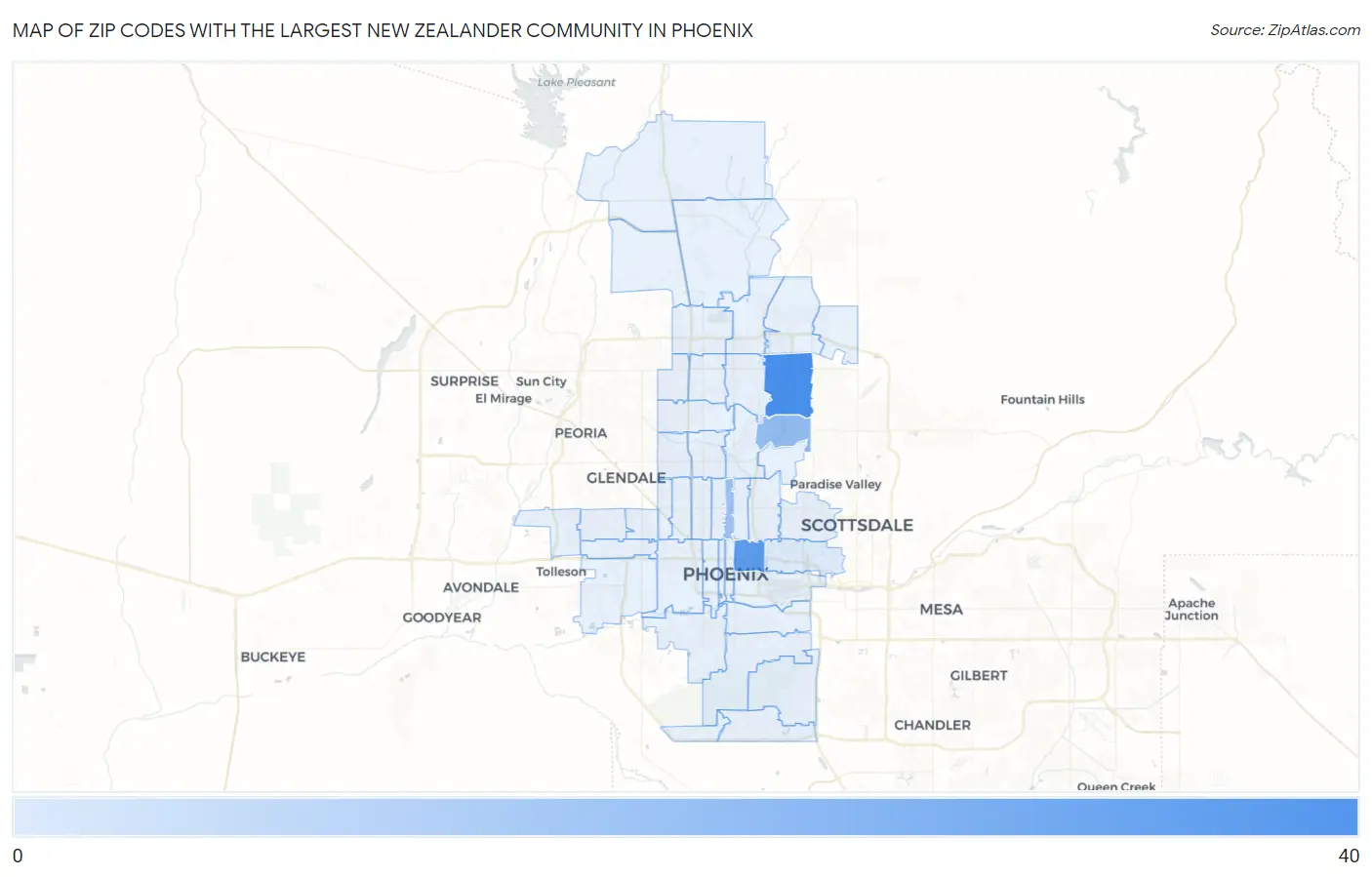 Zip Codes with the Largest New Zealander Community in Phoenix Map