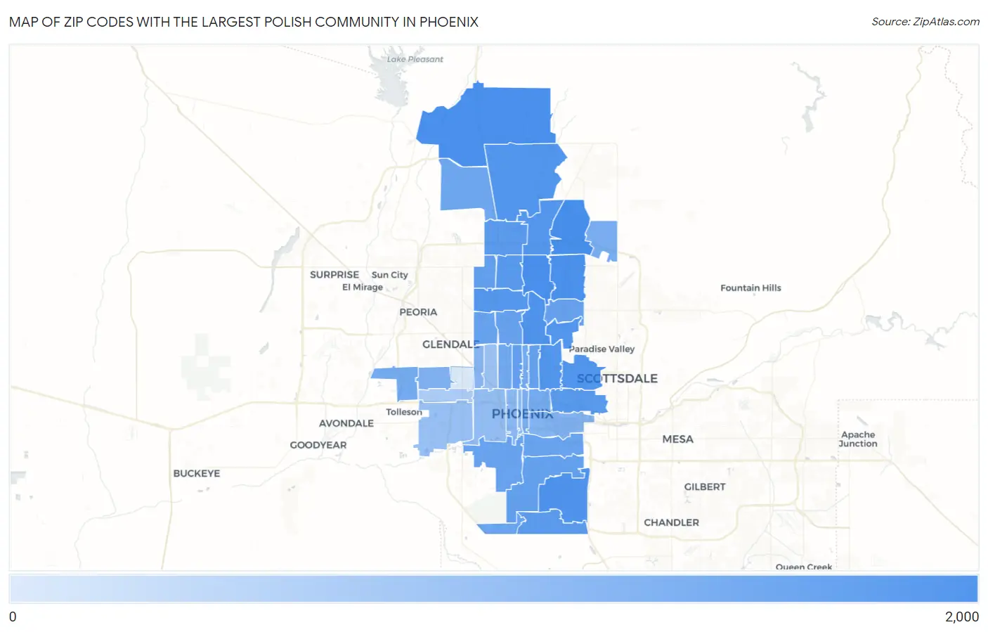 Zip Codes with the Largest Polish Community in Phoenix Map