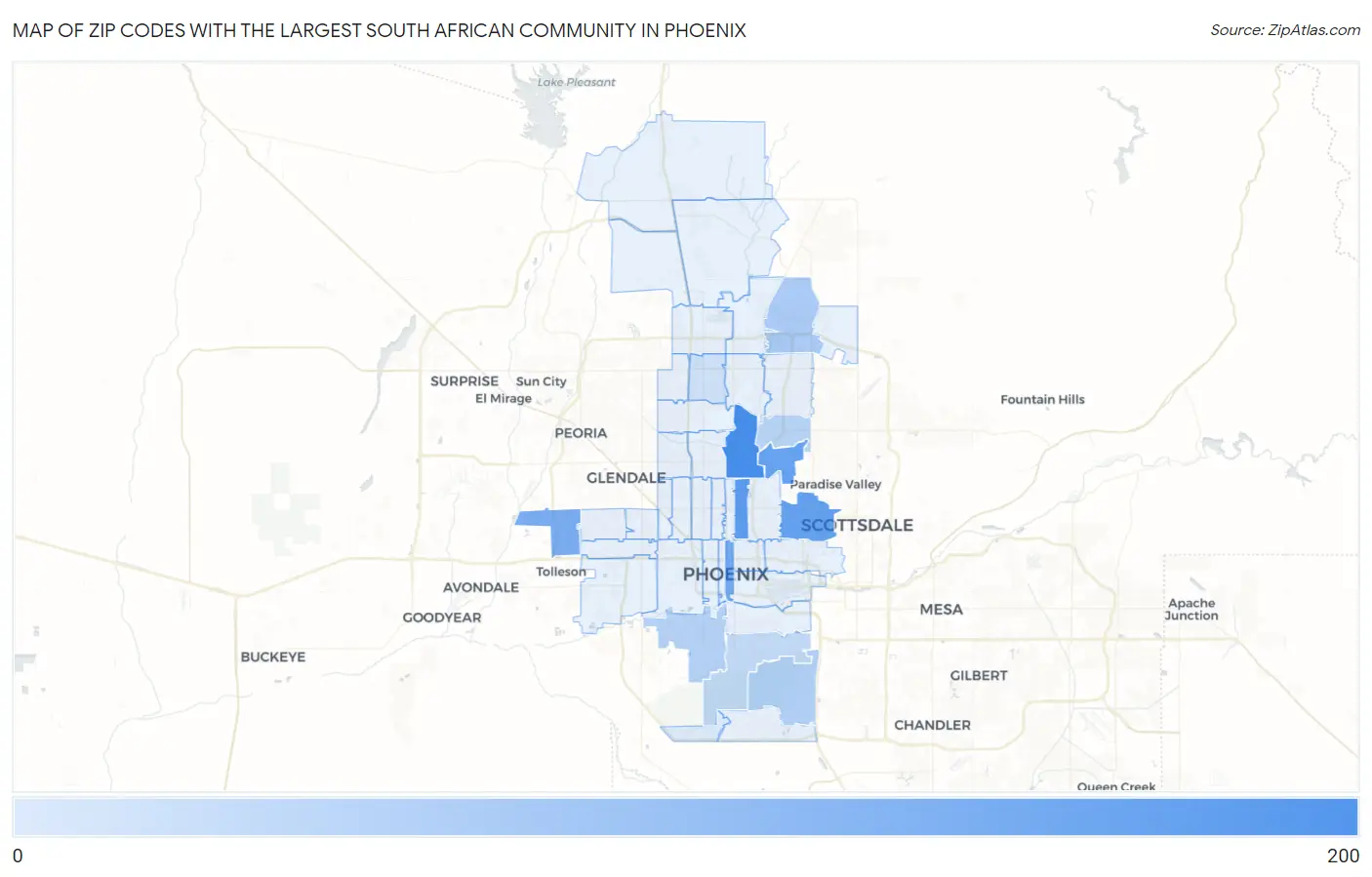 Zip Codes with the Largest South African Community in Phoenix Map