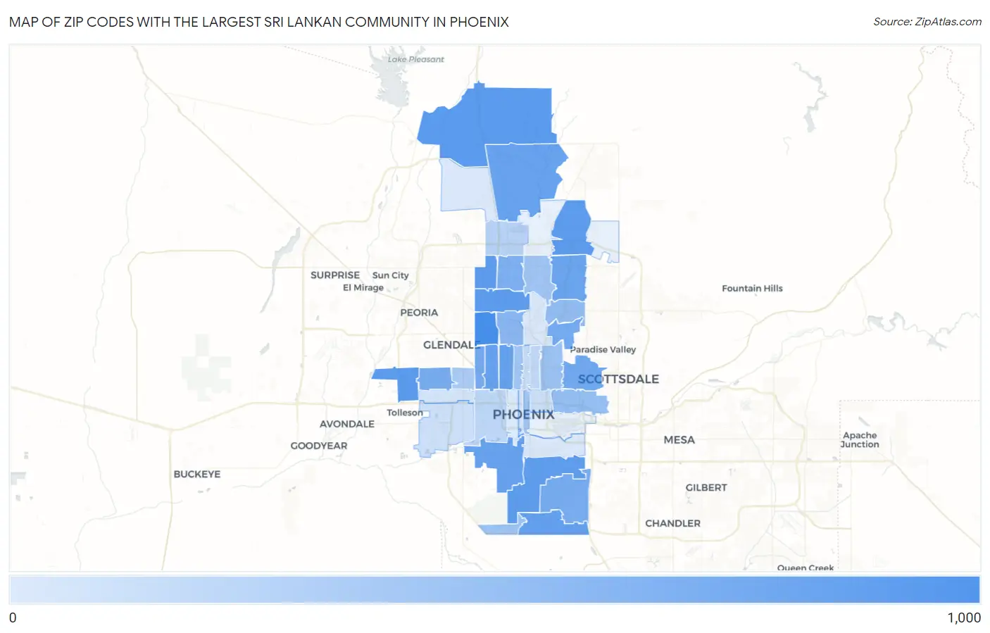 Zip Codes with the Largest Sri Lankan Community in Phoenix Map