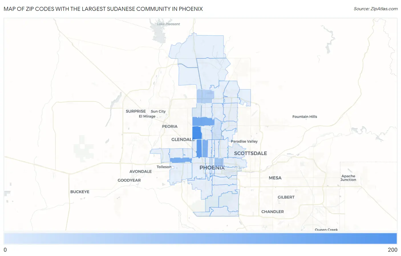 Zip Codes with the Largest Sudanese Community in Phoenix Map