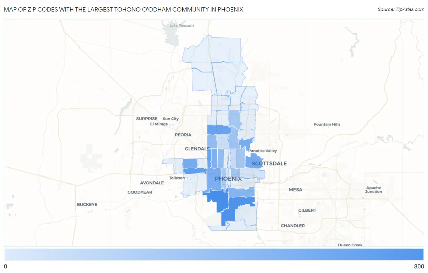 Zip Codes with the Largest Tohono O'Odham Community in Phoenix Map