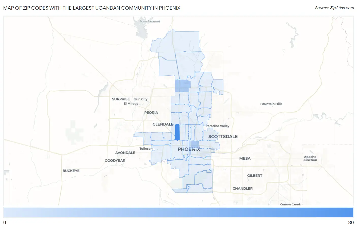 Zip Codes with the Largest Ugandan Community in Phoenix Map