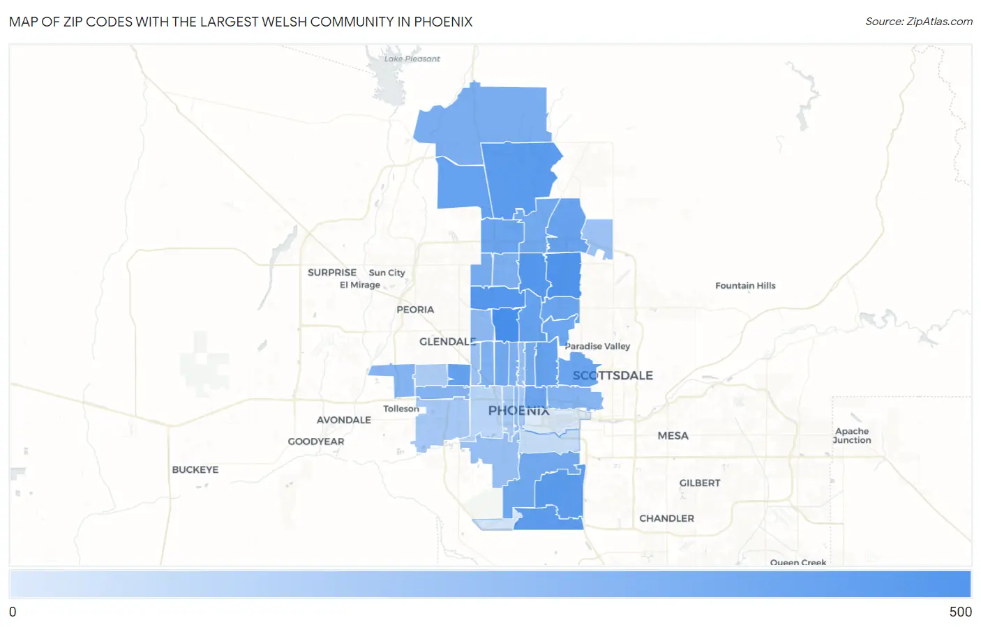 Zip Codes with the Largest Welsh Community in Phoenix Map