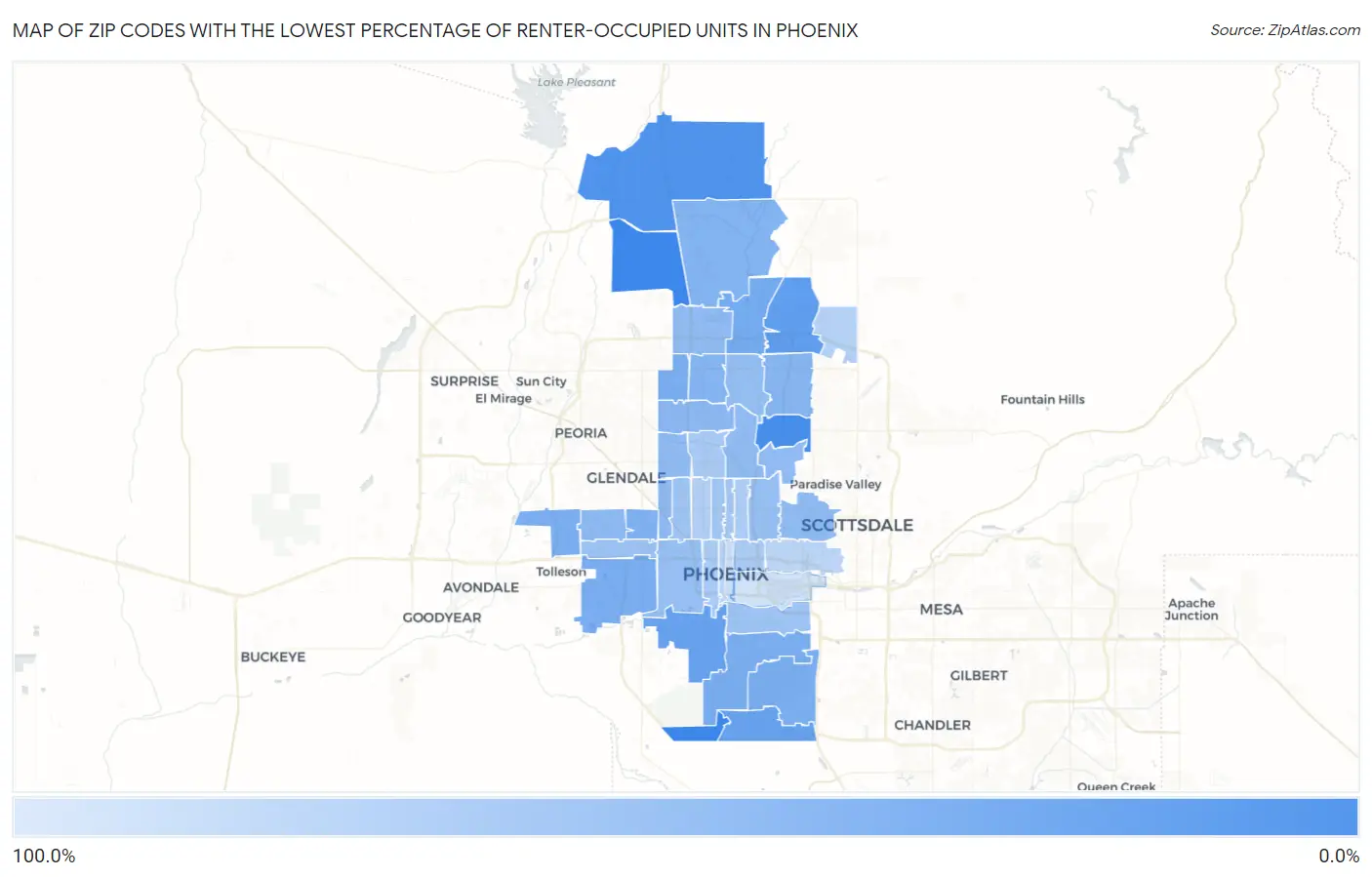 Zip Codes with the Lowest Percentage of Renter-Occupied Units in Phoenix Map