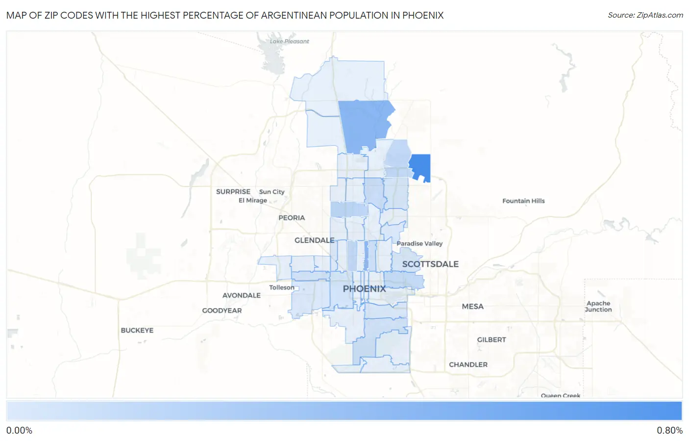 Zip Codes with the Highest Percentage of Argentinean Population in Phoenix Map