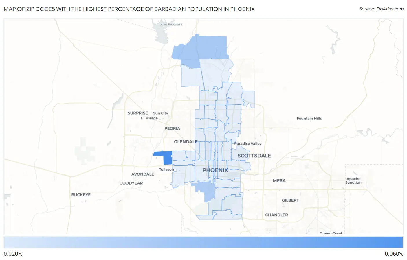 Zip Codes with the Highest Percentage of Barbadian Population in Phoenix Map