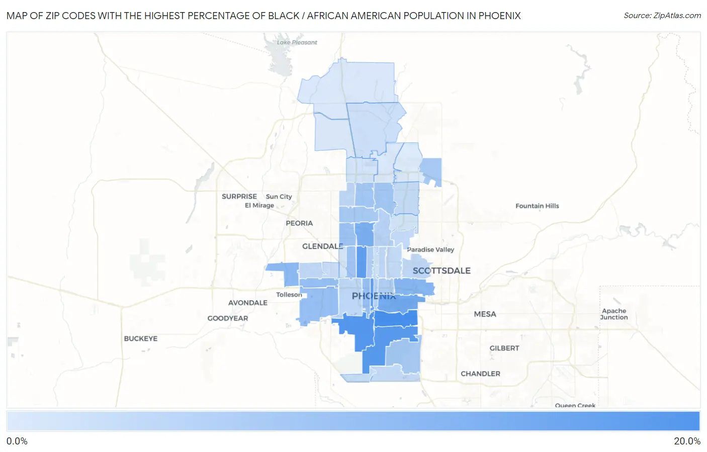 Zip Codes with the Highest Percentage of Black / African American Population in Phoenix Map