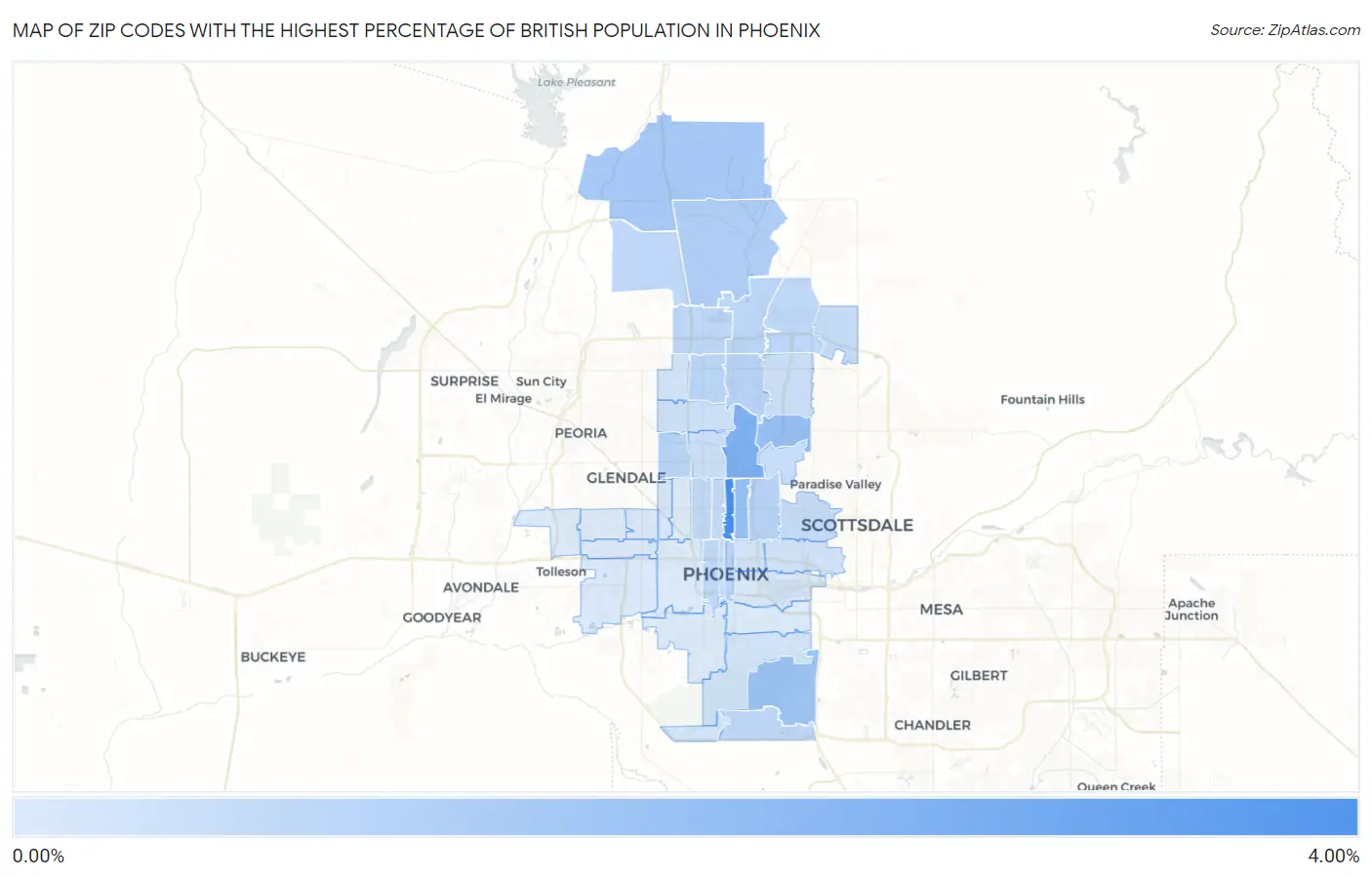 Zip Codes with the Highest Percentage of British Population in Phoenix Map