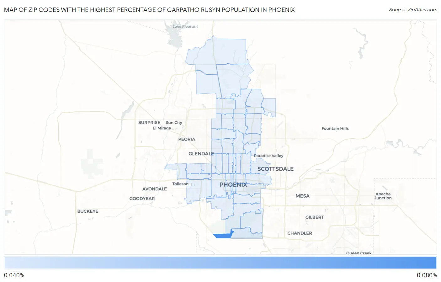 Zip Codes with the Highest Percentage of Carpatho Rusyn Population in Phoenix Map