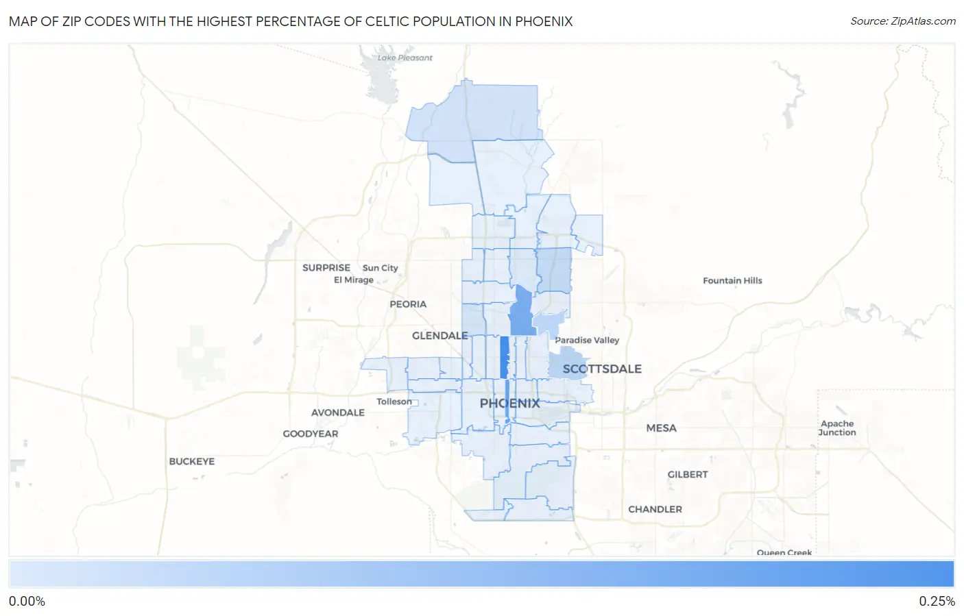 Zip Codes with the Highest Percentage of Celtic Population in Phoenix Map
