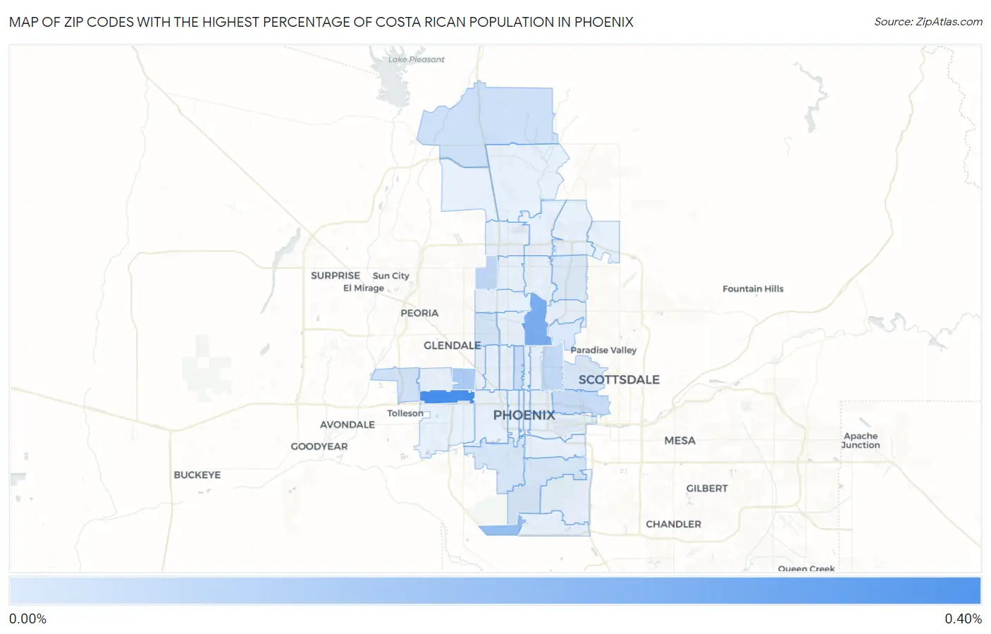 Zip Codes with the Highest Percentage of Costa Rican Population in Phoenix Map
