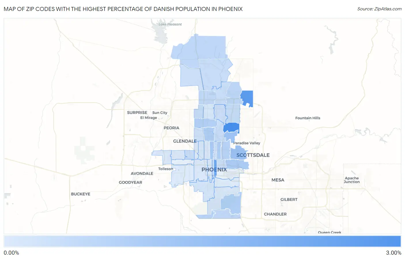 Zip Codes with the Highest Percentage of Danish Population in Phoenix Map