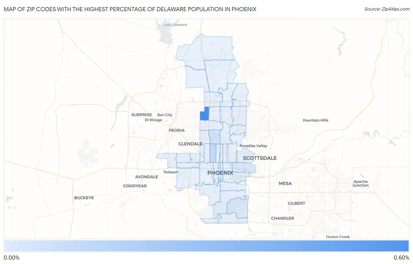 Zip Codes with the Highest Percentage of Delaware Population in Phoenix Map